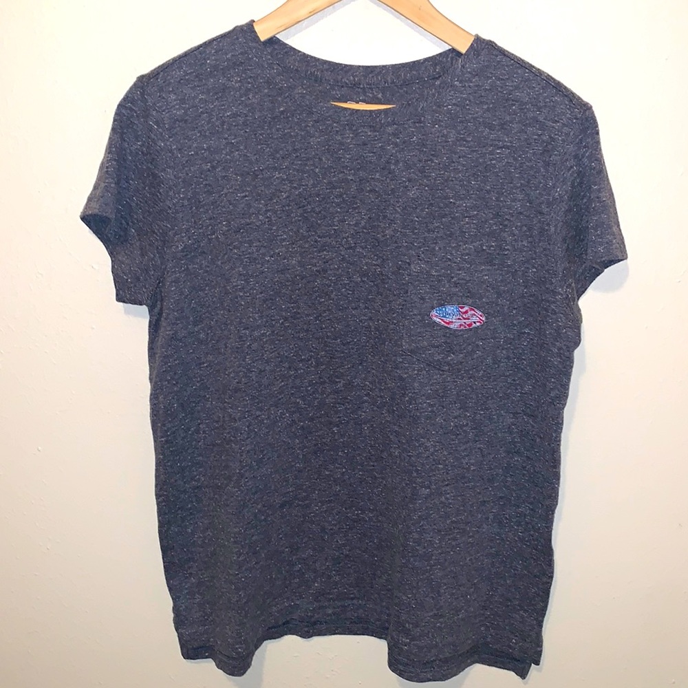 Vineyard Vines T Shirt American Flag Logo Pocket Americana Heather Gray Sz Small